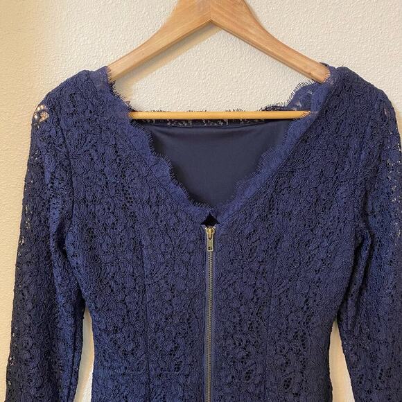 Adrianna Papell Lace Short Evening Cocktail Dress Elegant Navy Blue Women's sz 6 - Picture 7 of 15